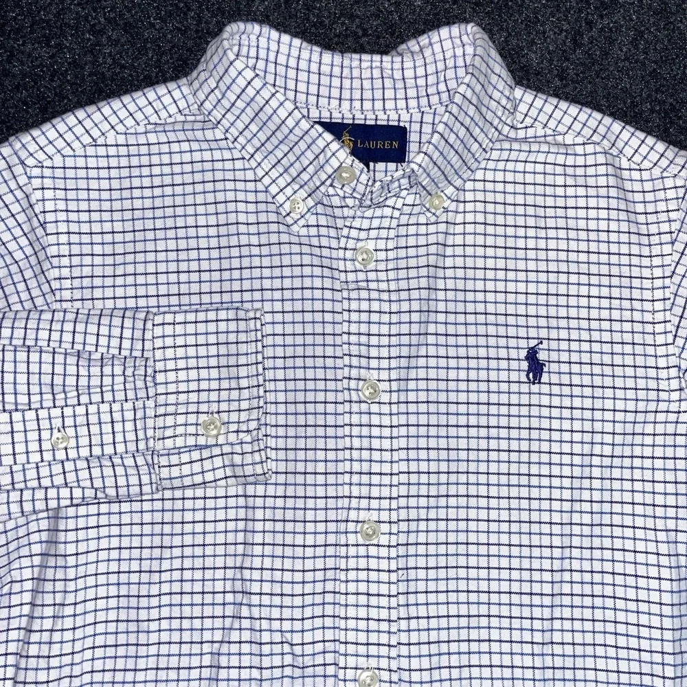 Ralph Lauren Boys Blue Black Check Long Sleeve‎ Button Down Size Medium 12